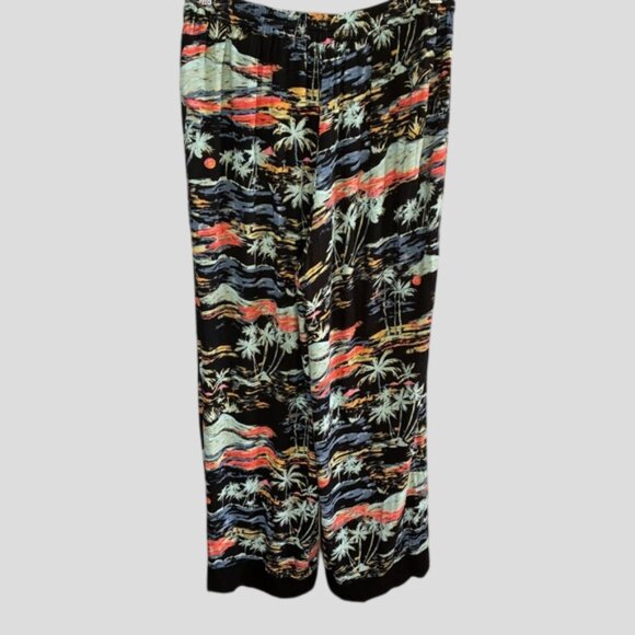 Free People Blue Lagoon Palazzo Tropical Print Wide-Leg Rayon Lounge Pants - Picture 4 of 14